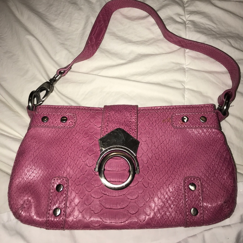 Hot pink faux alligator print small purse