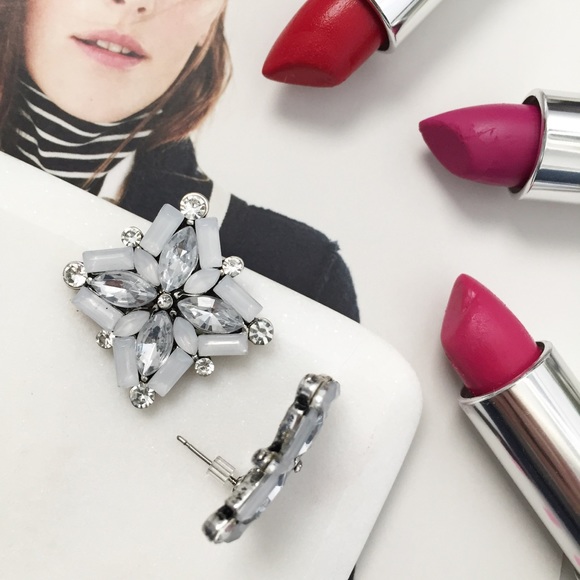 "Bacall" Earrings || Clear Crystal Statement - Picture 5 of 7