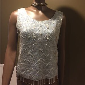 Baby blue vintage Beaded top
