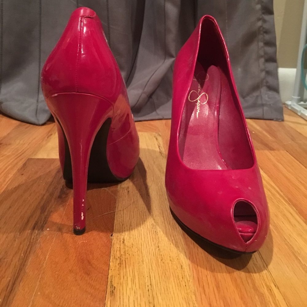 Red peep toe heels
