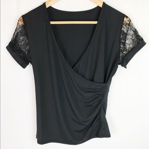 ✨Black V Neck Shirt W/ Lace Top