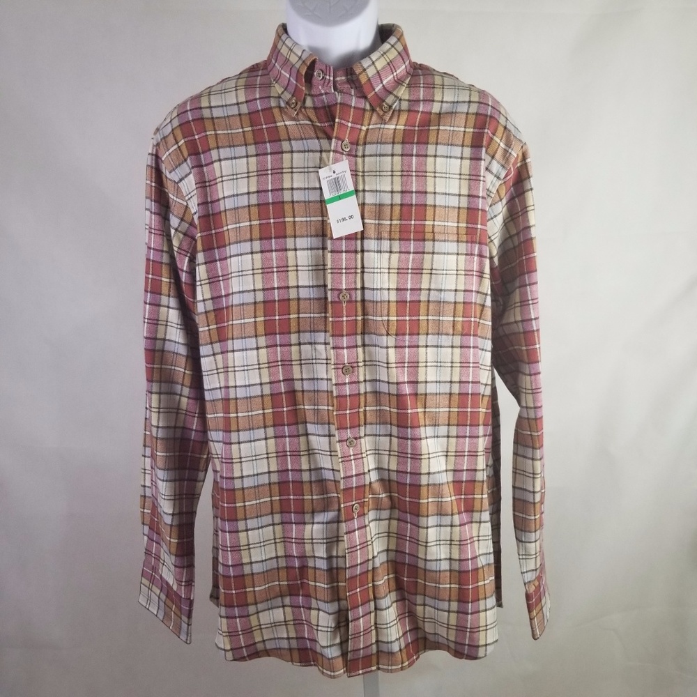 NWT New England Men's Red Plaid shirt Size L
