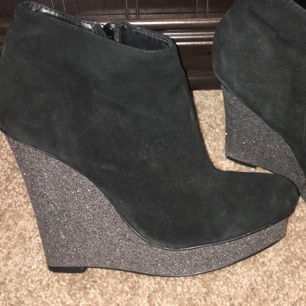 Black bootie with silver wedge