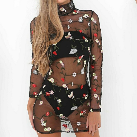Dresses & Skirts - Stunning Floral Embroidered Mesh Lace Dress💗