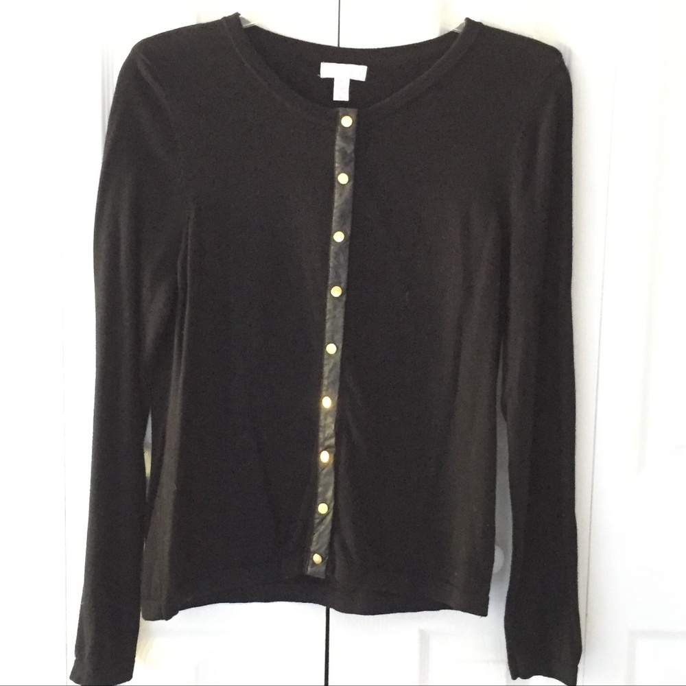 NEW Womens Charter CLub black and leather cardigan