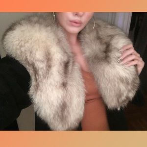 Vintage Fox Fur Wool Black Slvr Swing Jacket Coat