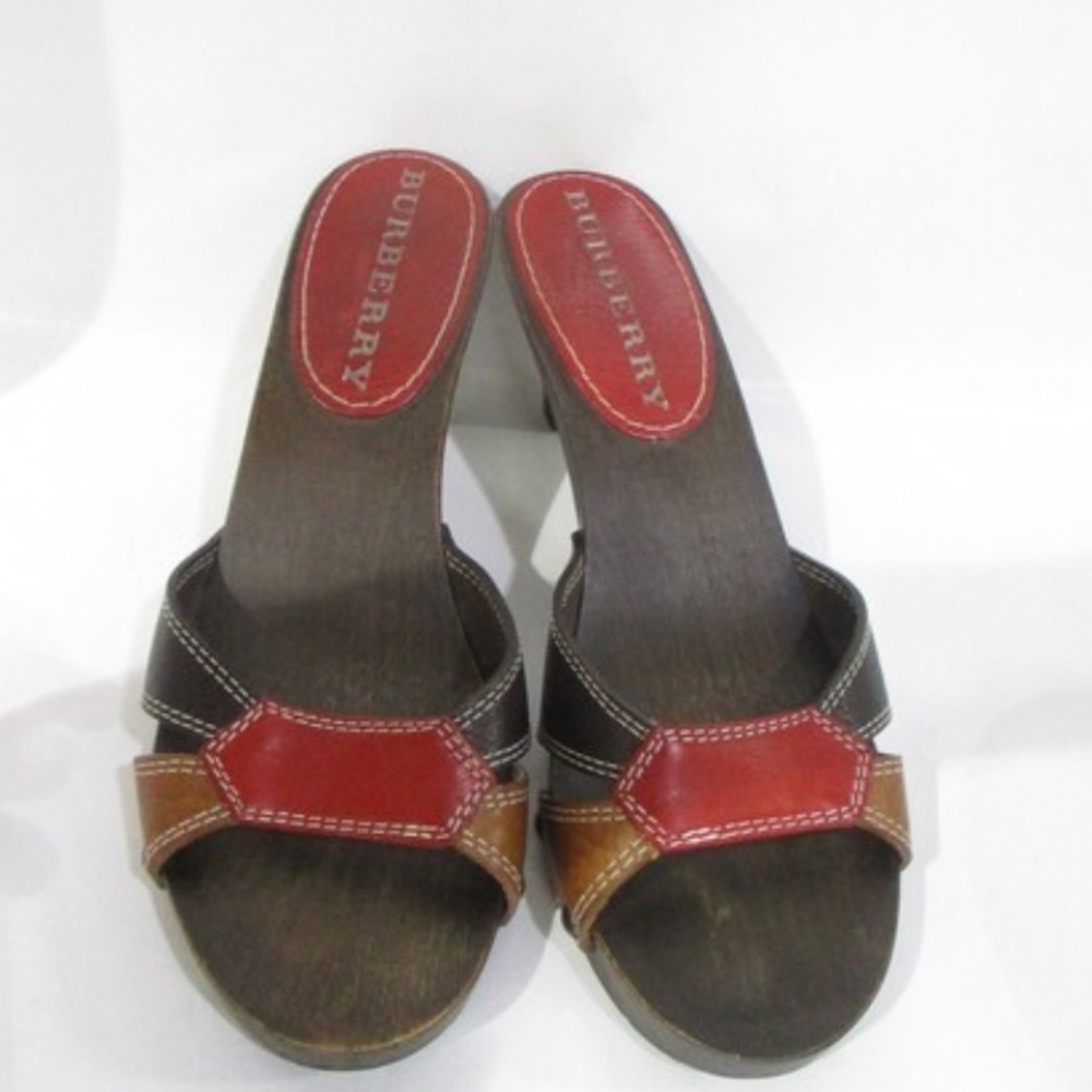 Authentic Burberry wood leather sandal size 36