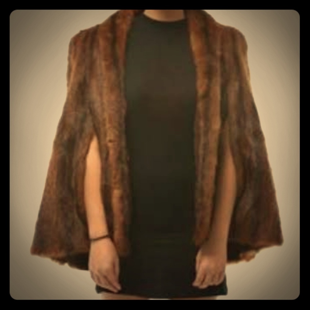 Beautiful Vintage Mink Cape Stole Shawl, Dark Brow