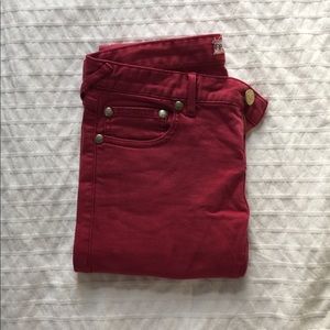 Free People red denim skinny ankle crop
