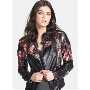 Blank NYC floral faux leather jacket