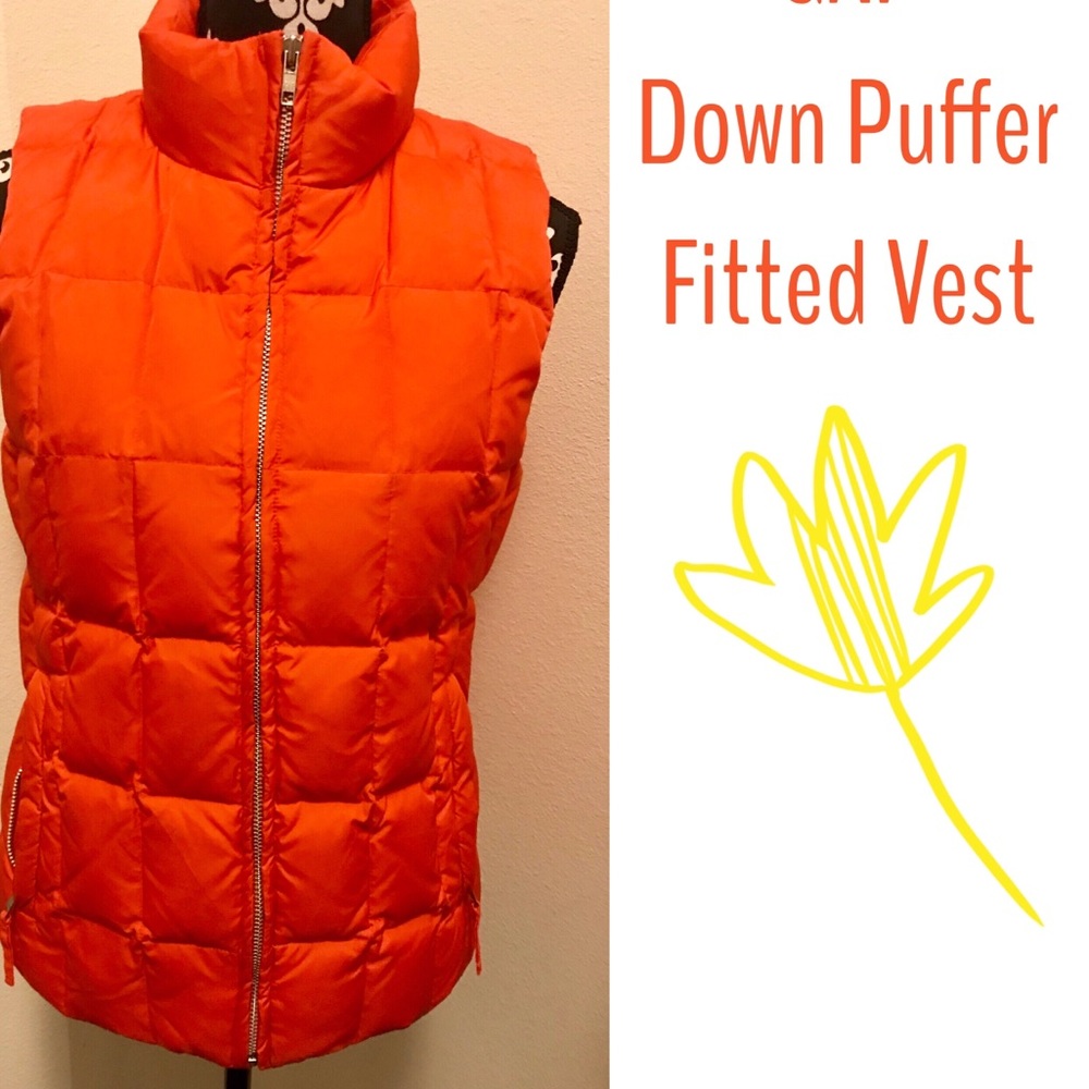 GAP Orange Down Puffer Zip Front Fitted Vest