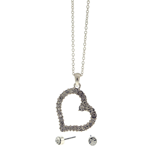 Silver-Tone Necklace With Rhinestone Accent Heart - Picture 2 of 3