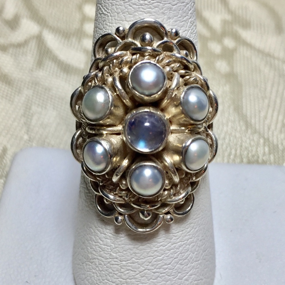 Sterling SLC India Pearl & Moonstone Ring
