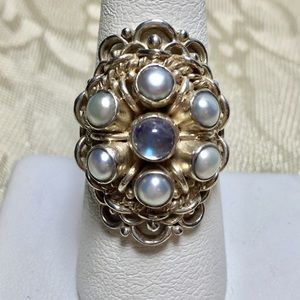 Sterling SLC India Pearl & Moonstone Ring