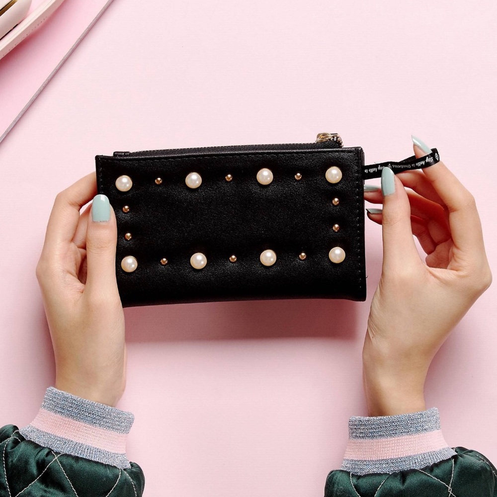 ASOS black pearl detail wallet coin purse clutch