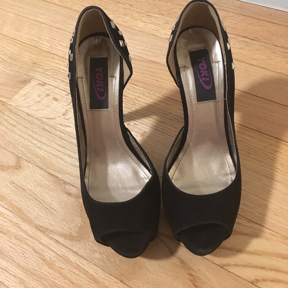 Yoki Black Suede Studded Heels