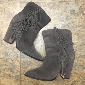 Dolce Vita Suede Fringe Grey Heeled Boots