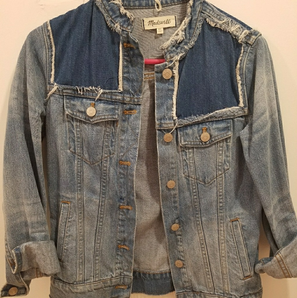 Madewell distressed, collarless denim jacket