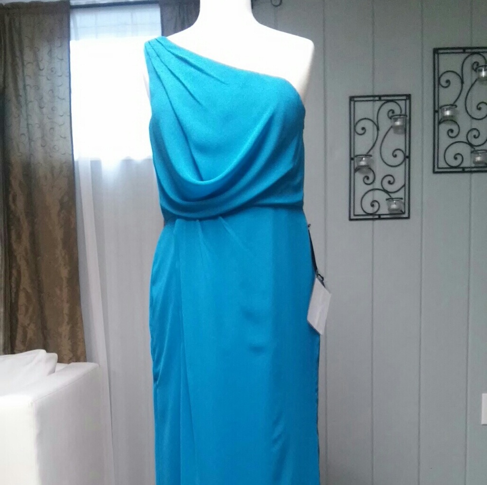 Teal Chiffon Formal Bridesmaid Dress, One Shoulder