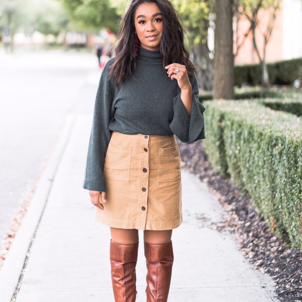 Tan Button Front Skirt