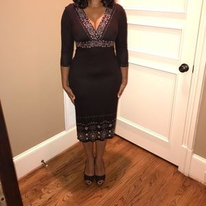David Meister Brown Dress with decorative trim