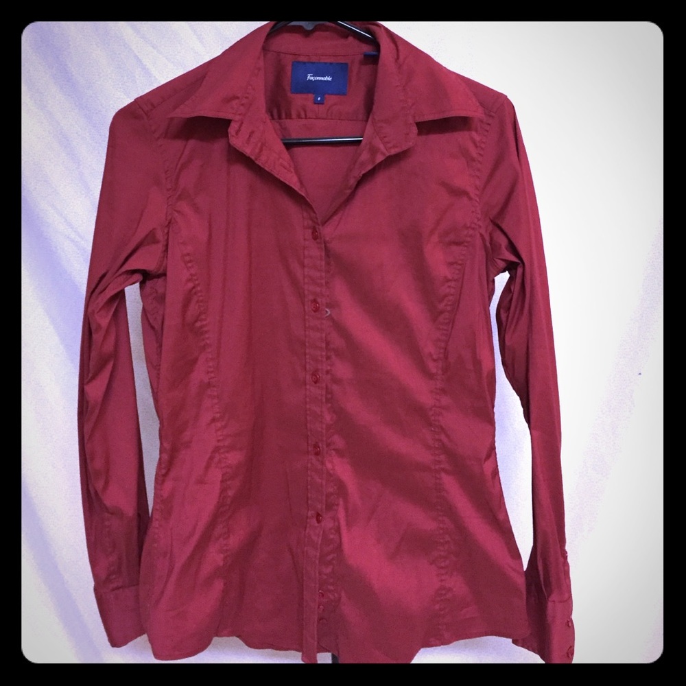 Faconnable burgundy fitted button dress shirt