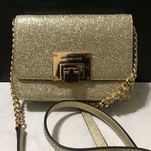 Brand NWT MK Pale Gold Glitter Tina Crossbody
