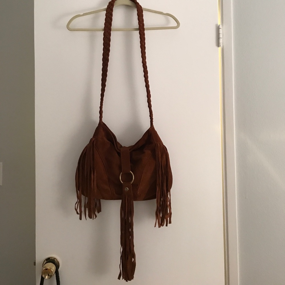 j.j winters camel suede fringe bag