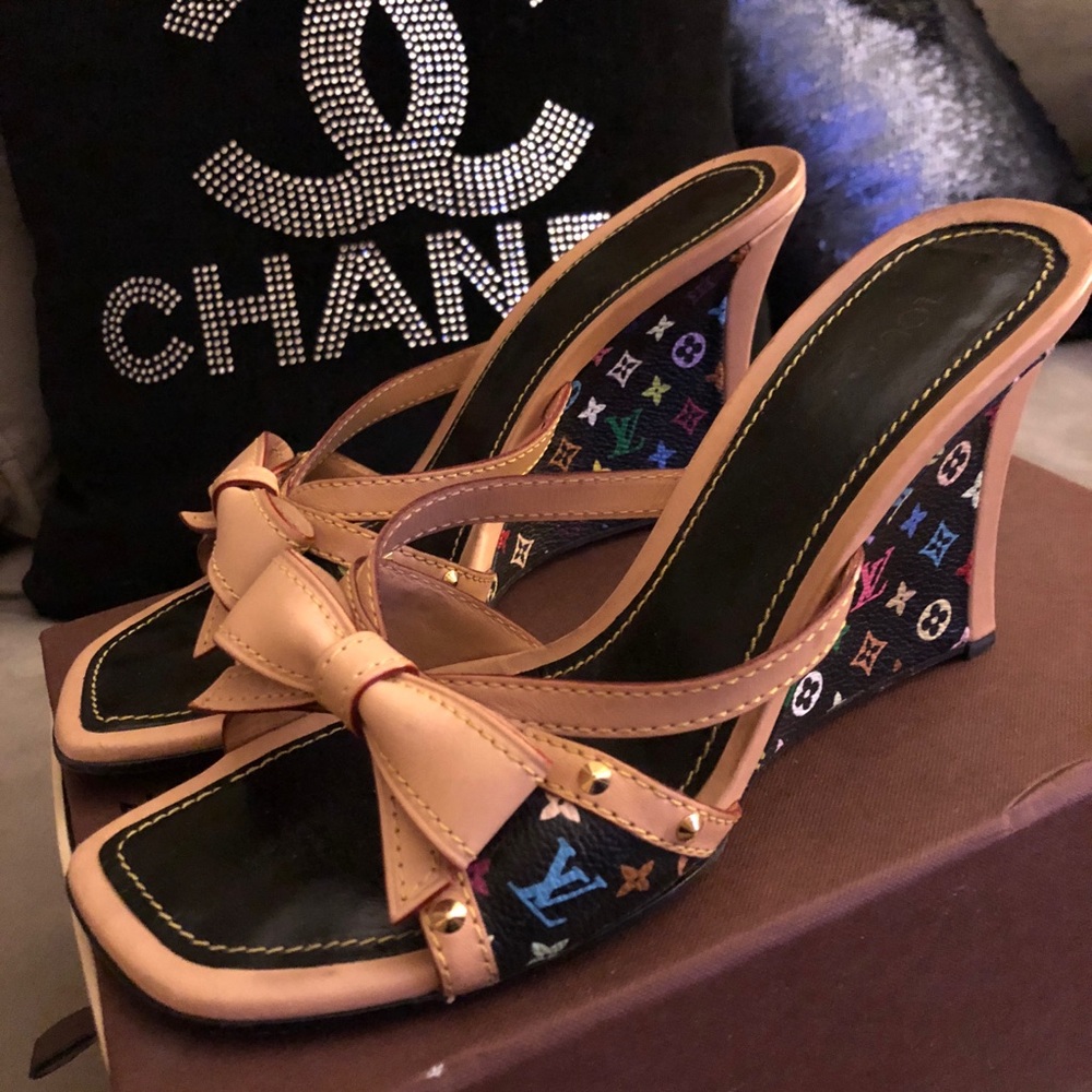 Louis Vuitton Multicolored Monogram Sandal Wedges