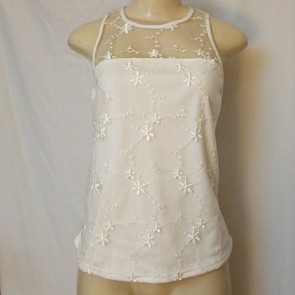 New! White illusion neck blouse top