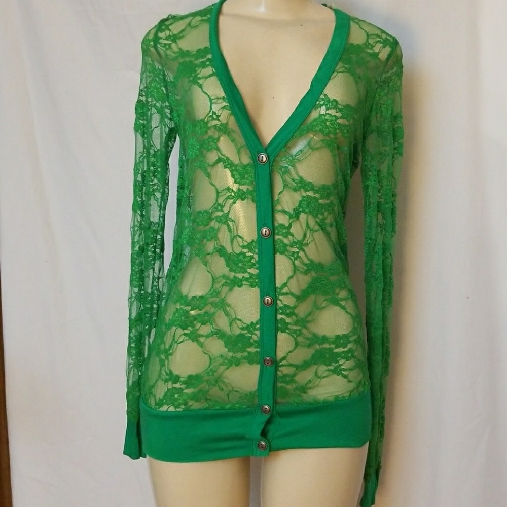 New green delicate lace cardigan - Picture 1 of 2