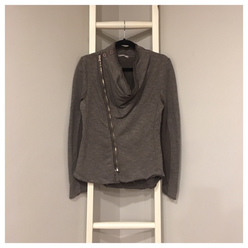 NWOT Distressed Asymmetrical Cowl Neck Moto Jacket