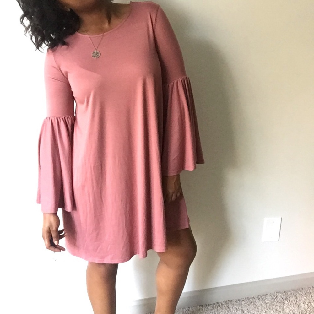LAST ONE Mauve Long Bell Sleeve Flowy Dress - Picture 4 of 5