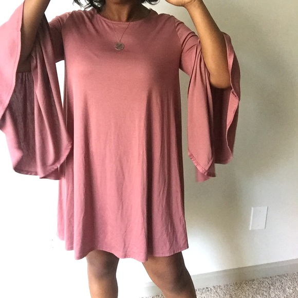 The Luxe Bohemian Dresses & Skirts - LAST ONE Mauve Long Bell Sleeve Flowy Dress