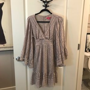 Beige Lace Long Sleeve Dress