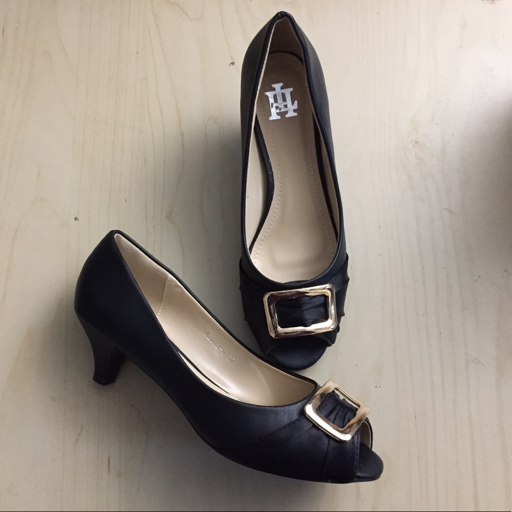 New Black Open Toe Short Heel