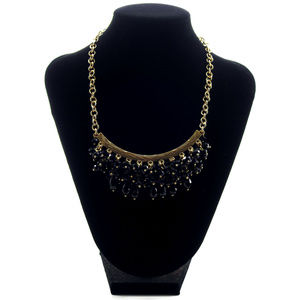 Gold-Tone Statement Necklace with Black Crystals