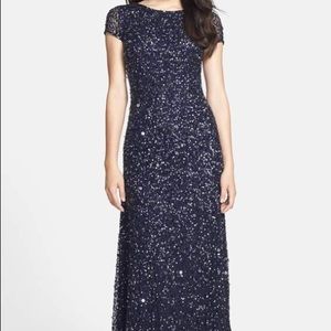 Adrianna Papell Navy Sequin Evening Gown