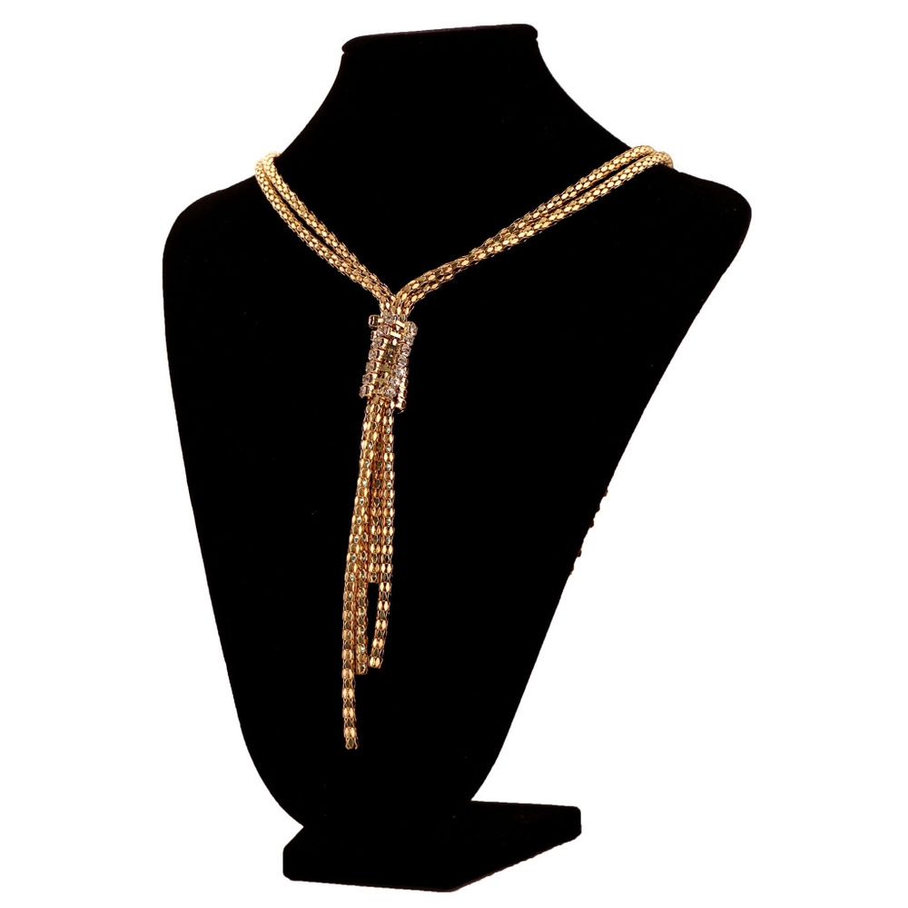 Long Gold-Tone Necklace With Cluster Of Rhinestone - Picture 1 of 2