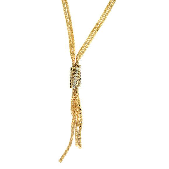 Long Gold-Tone Necklace With Cluster Of Rhinestone - Picture 2 of 2
