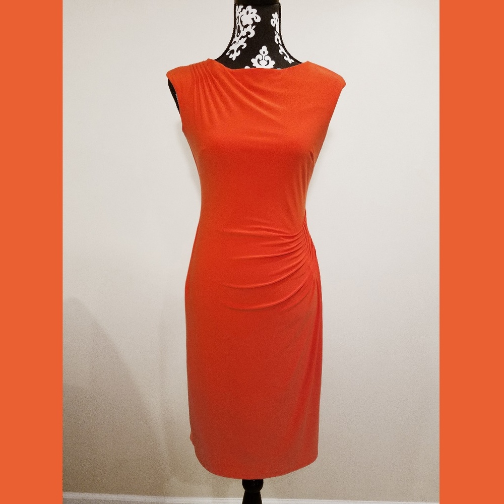 Draped Sheath Orange Sleeveless Dress