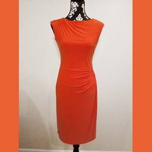 Draped Sheath Orange Sleeveless Dress