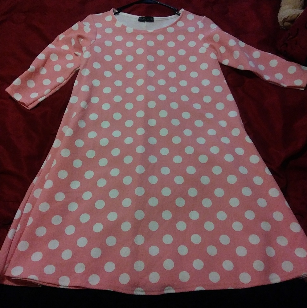 Pink polka dot a-line dress