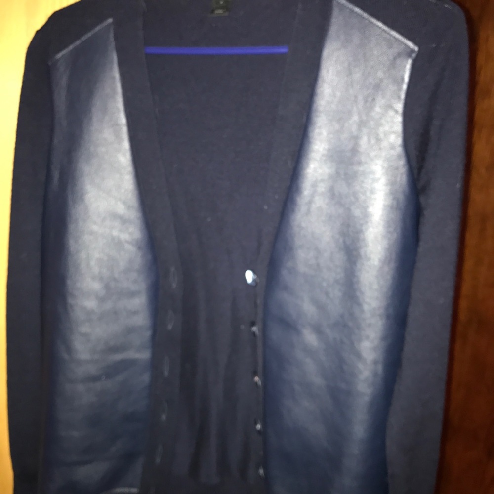 Jcrew wool and leather cardigan