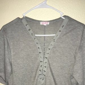 Grey Top with Crisscross Chest Detail