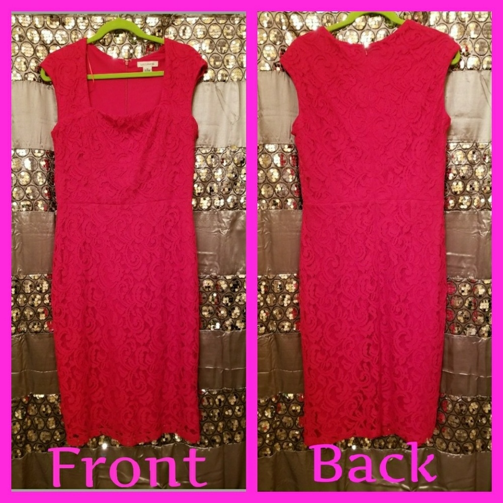 Liz Claiborne Red, Short Sleeve, Lace Dress