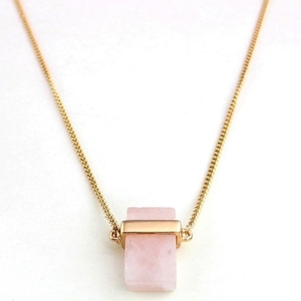 Rose quartz necklace with gold hardware