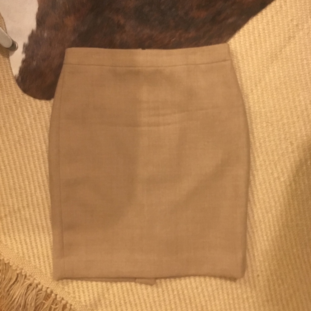 Tan J.Crew No 2 pencil skirt, wool, size 2