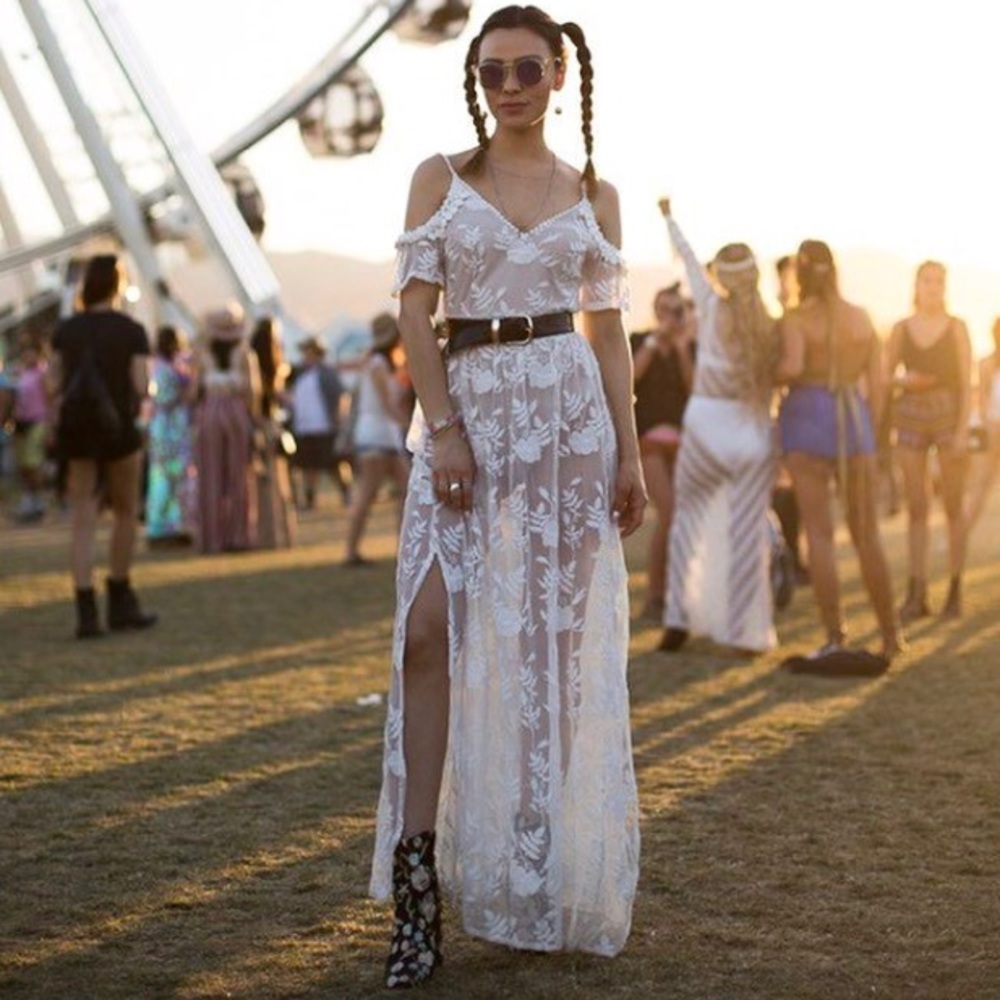 Showpo Sheer White Lace Dress