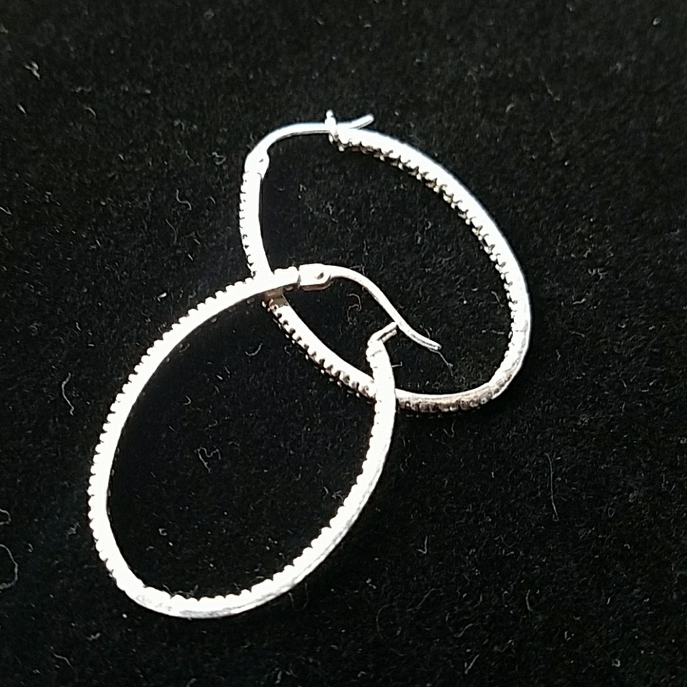 Sterling Silver & Blk Diamond Earrings